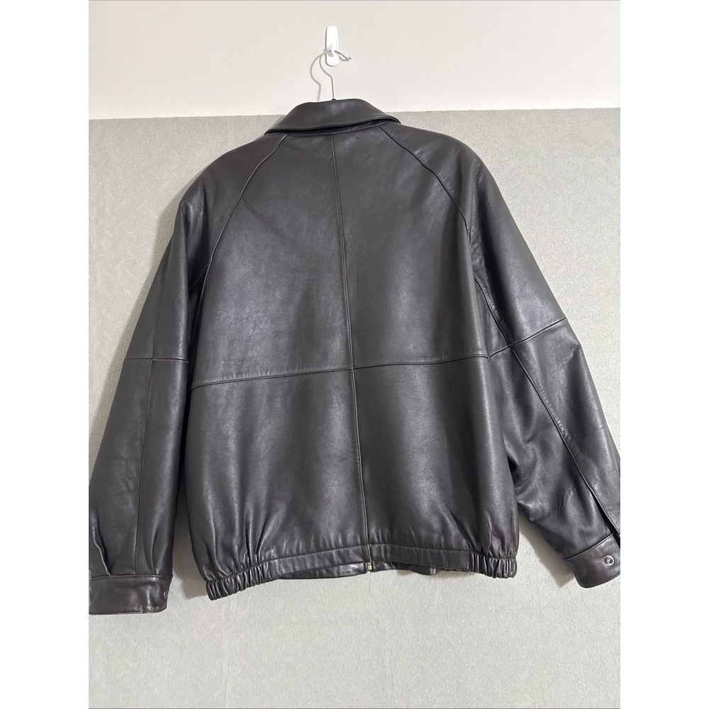 Vintage Mens Brown Lamb Skin Flight Bomber Jacket Coat Aviator Sz L Full Zip Y2K - Picture 16 of 16
